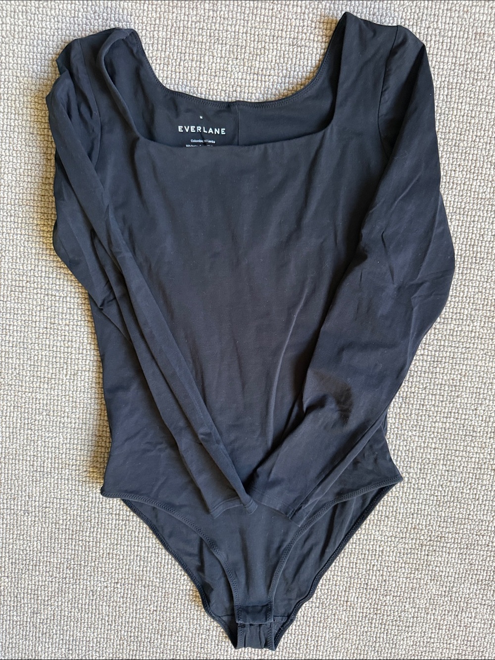 Everlane Black Long-Sleeve Square Neck Bodysuit - Sleek Staple